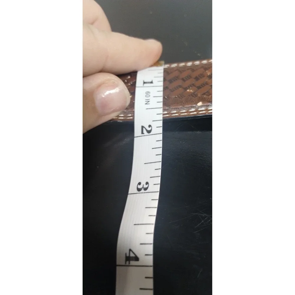 Western Tooled Leather Belt Black Brown Basket Weave Silver Buckle 40 2361P